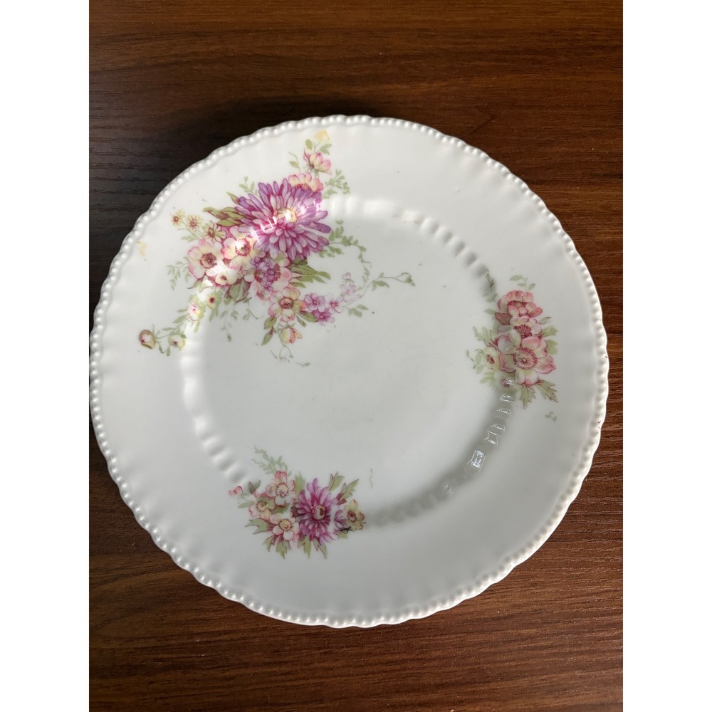 Victoria Austria Floral Plate, Beaded Rim, Pink and Purple Blooms